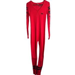 Victoria’s  Secret Pink Rare Red thermal Naughty/Not Nice, one piece v neck pjs